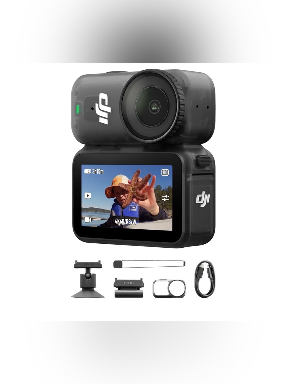 DJI Action 2 Camera in Black with Green Cable Accent